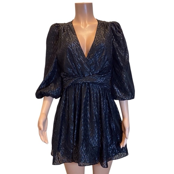 DO+BE Dresses & Skirts - Do+Be Black Shimmer Puff Sleeve Wrap Mini Dress Size M Party Cocktail Holiday